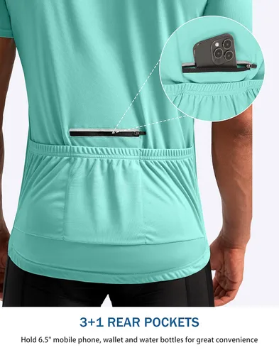 Miniatura 3 de Bikewa Maillot de ciclismo para hombre que absorbe la humedad, manga corta, UPF media cremallera, ciclismo, ciclismo de carretera, camisas