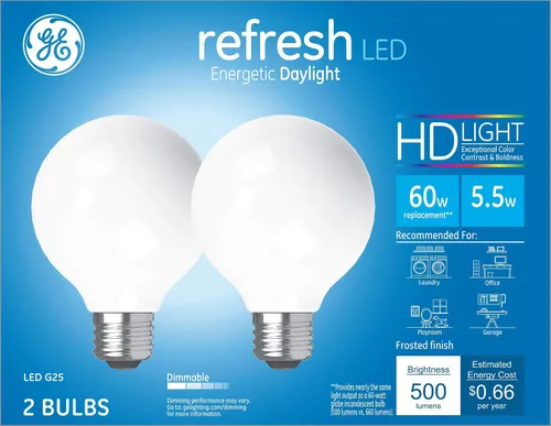Miniatura 12 de GE Lighting 36948 Bombilla de acabado transparente Refresh HD regulable G25 Globo decorativo 4.5 (reemplazo de 40 W)