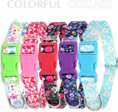 Miniatura 4 de Collar para Perras con Flores Rojas, Collar Lindo para Perras con Hebilla de Liberación Rápida y Collar Cómodo Ajustable para Mascotas para Perros