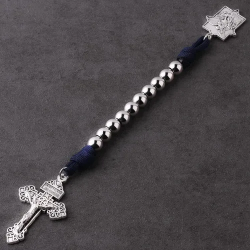 Miniatura 15 de Rosario de bolsillo estilo abierto una década de acero inoxidable rosario católico con crucifijo medalla de San Benito con bolsa de regalo