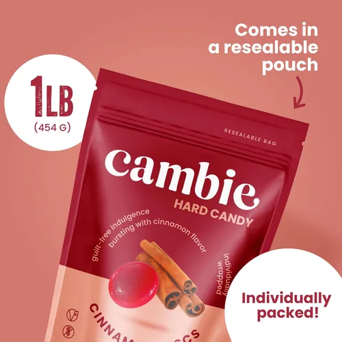 Miniatura 6 de Cambie Caramelos duros sin azúcar, 1 libra de caramelo sin azúcar envueltos individualmente, canela