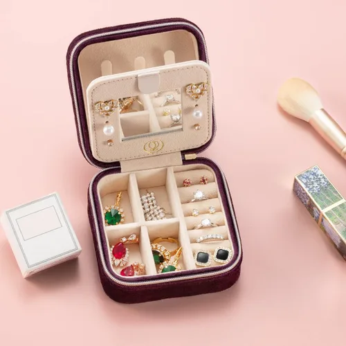 Miniatura 6 de ZPROW Joyero de viaje de terciopelo de felpa, organizador de joyas de viaje, estuche de viaje para joyas, joyero de viaje, pequeño joyero