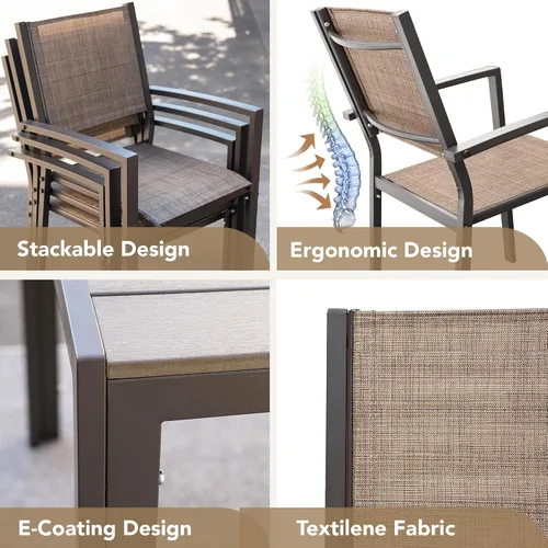 Miniatura 9 de Devoko Juego de comedor para patio, 7 piezas, muebles de exterior con mesa rectangular y 6 sillas apilables, juego de conversación familiar
