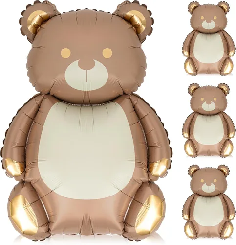 Miniatura 9 de Simgoing 2 globos de oso marrón grande de 21 x 35 pulgadas, globos de cumpleaños de papel de aluminio de oso de dibujos animados mate