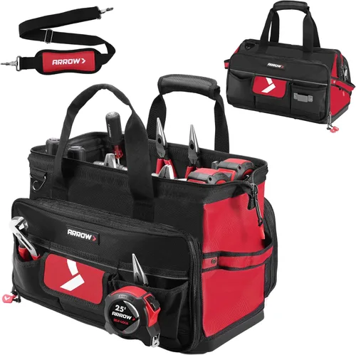 ARROW - Bolsa de herramientas grande de 17 pulgadas con 36 bolsillos multipropósito, bolsas de herramientas para hombres de servicio pesado con base
