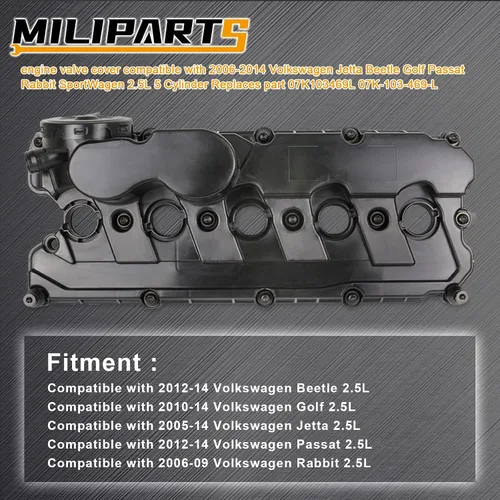 Miniatura 2 de Cubierta de válvula de motor compatible con Volkswagen Jetta Beetle Golf Passat Rabbit SportWagen 2.5L 5 cilindros sustituye a la parte 07K103469L