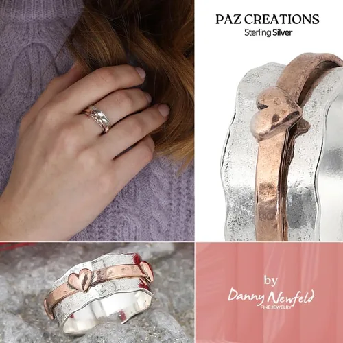Miniatura 4 de Paz Creations - Anillo giratorio de plata de ley 925 para mujer, estilo bohemio, con banda resistente, joyería artesanal hecha a mano, lista