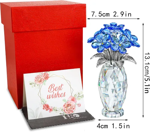Miniatura 5 de H&D HYALINE & DORA Figurita de Flor de Cristal Azul Nomeolvides, Regalos de Flores para Mujeres, Adornos Coleccionables de Flores de Cristal