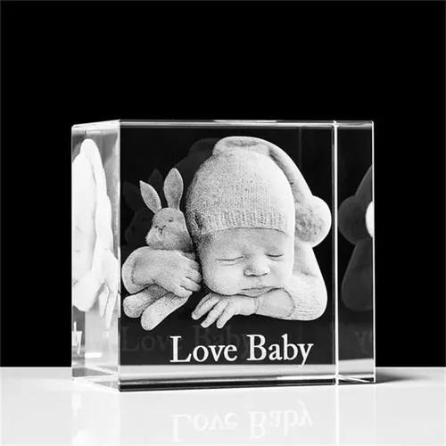 Miniatura 2 de Marco de fotos de cristal personalizado para amantes de la familia, álbum de fotos, marco de fotos láser con base LED para boda (2.0 x 2.0 x 3.1 in)