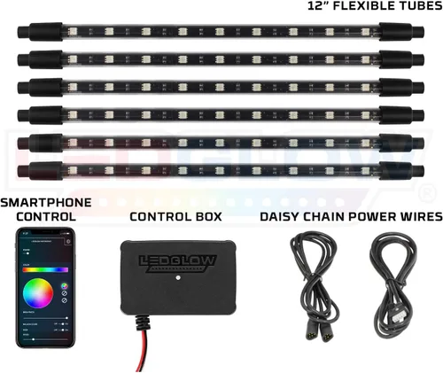 Miniatura 2 de LEDGlow Kit de iluminación de neón LED multicolor Bluetooth de 6 piezas para automóviles y camiones, aplicación para teléfonos inteligentes, crea