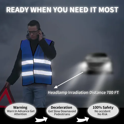 Miniatura 4 de Chaleco de seguridad, chaleco reflectante de alta visibilidad para hombres, trabajo, ciclismo, corredor, topógrafo, voluntario, carretera Azul