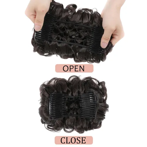 Miniatura 4 de Elaine Peines de moño desordenado, extensión de moño rizado, extensión de moño grueso, con clip, coleteros para mujer (marrón oscuro, #98)