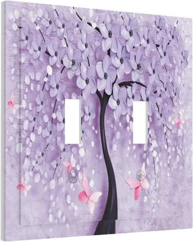 Miniatura 2 de Cubierta para Interruptor de Luz Árbol Morado 3D de 2 Gang Placa de Pared Placa de Interruptor de Luz Doble Toggle Cubiertas Decorativas