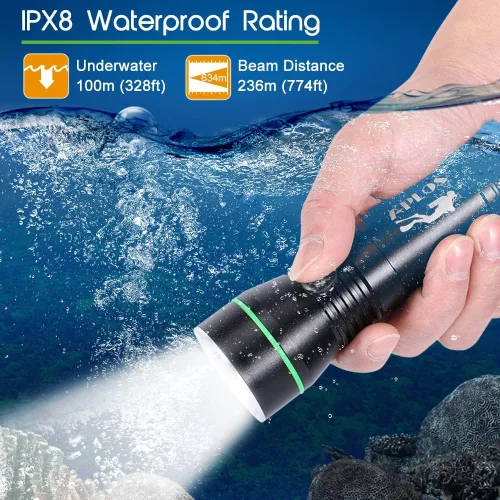 Miniatura 4 de APLOS Linterna de buceo AP30 3000lm con 3 modos, indicador de alimentación, IPX8 impermeable profesional recargable luz de buceo