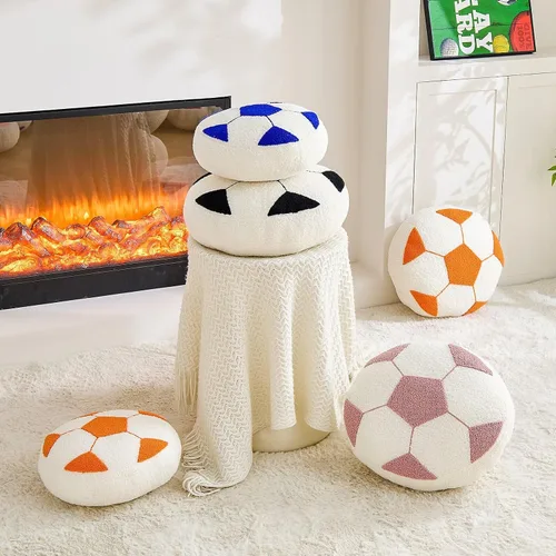 Miniatura 5 de Uvvyui Almohada de fútbol de fútbol con forma redonda, decorativa para decoración de habitación, cojín de felpa para sofá y dormitorio