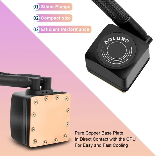 Miniatura 4 de Enfriador líquido de CPU Enfriador de agua de CPU de 9.449 in Aio Enfriador de CPU Líquido Enfriamiento de CPU, Compatible con AM4 AMD Intel LGA RGB
