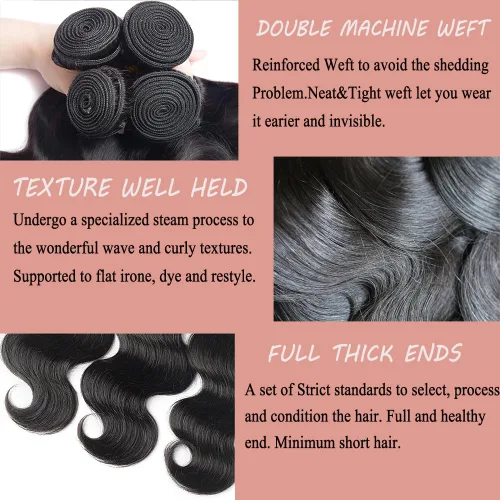 Miniatura 3 de 3 manojos de cabello humano 12A, ondulado, 100% sin procesar, cabello humano virgen brasileño de tejido rápido (14, 16, 18 pulgadas)