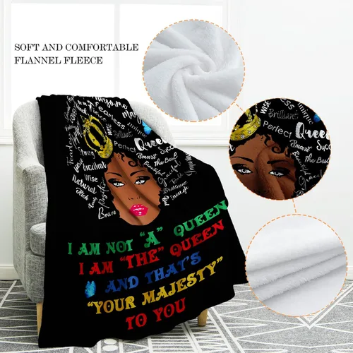 Miniatura 3 de Jekeno Manta con estampado de niña negra afroamericana con texto en inglés "I AM The Queen", regalos para mujeres, niños, niñas, amigas, decoración