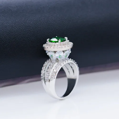 Miniatura 2 de Uloveido Anillo de cóctel grande con halo de imitación de esmeralda con cristal verde para mujer, fiesta, aniversario, RJ213, Cristal Metal