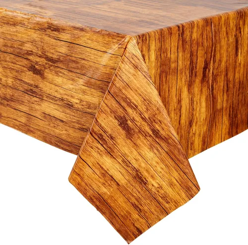 Miniatura 6 de Blue Panda Paquete de 3 manteles de grano de madera para mesas rectangulares, mantel de plástico de madera marrón, 54 x 108 pulgadas, mantel