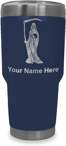 Miniatura 38 de LaserGram Vaso aislado al vacío de 20 onzas, Santa Muerte, grabado personalizado incluido (negro)