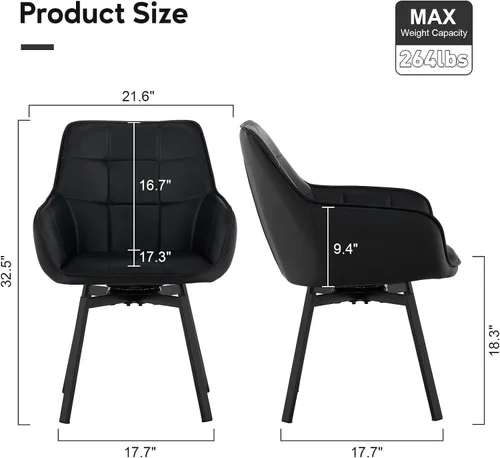 Miniatura 3 de TUKAILAi Juego de 2 sillas de comedor giratorias, sillas de comedor de piel sintética con brazos y patas de metal, sillas de cocina giratorias