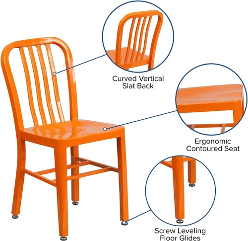 Miniatura 4 de Flash Furniture Silla de metal naranja de grado comercial para interiores y exteriores