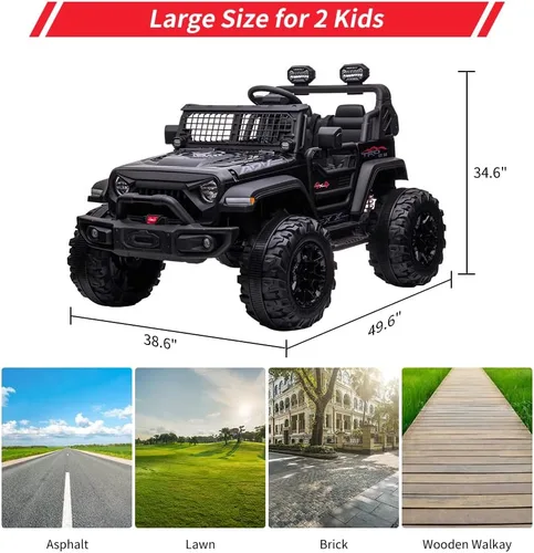 Miniatura 6 de Camión de paseo para niños de 24 V y 2 plazas con control remoto, asiento grande de 20 pulgadas + ruedas de 15.5 pulgadas, vehículo eléctrico