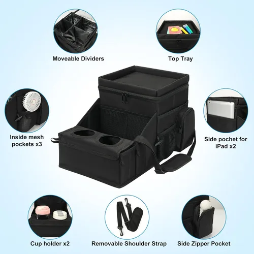 Miniatura 5 de COOLBEBE Organizador de asiento de automóvil, organizador de asiento trasero de automóvil con portavasos para viajes de niños y adultos, organizador