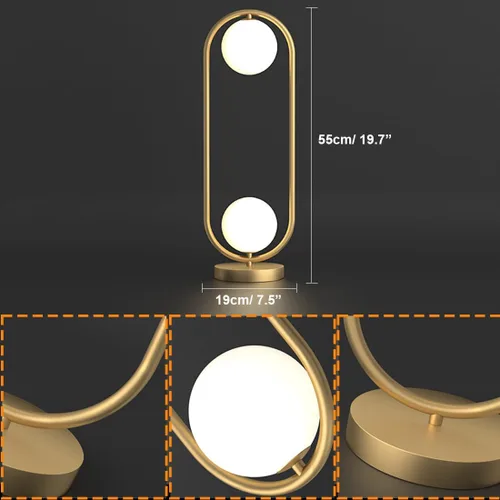 Miniatura 6 de Lámpara de mesa de cristal de 2 luces, lámpara de escritorio de latón dorado con cable enchufable, lámpara de lectura moderna de mediados de siglo