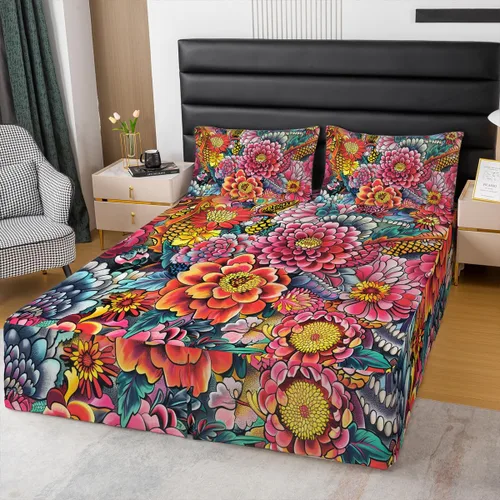 Miniatura 41 de Falda de cama individual de girasol, flores soleadas con esquinas divididas, faldas de cama bohemias florales amarillas, falda de cama para plantas