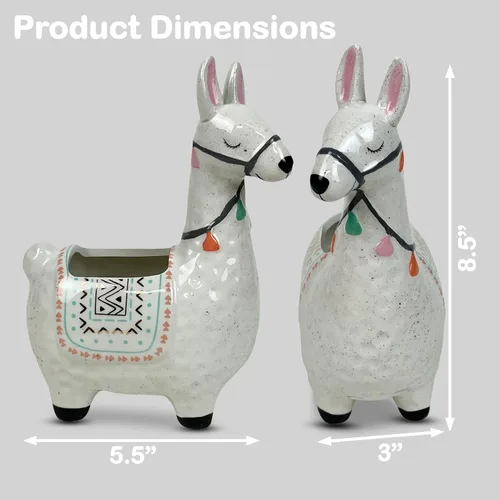 Miniatura 3 de Maceta de llama de cerámica para plantas suculentas, bonita decoración de alpaca para el hogar, oficina, 8 1/2 pulgadas de alto con agujeros