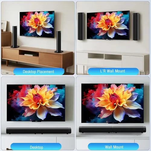 Miniatura 6 de Barra de sonido para Smart TV, barra de sonido de 100 W con 3 luces RGB dinámicas, Bluetooth 5.3, conexión ARC/Opt/AUX, volumen dinámico 3 modos
