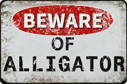 Letrero de metal vintage con texto en inglés "Beware of Alligator" para decoración de pared, 8 x 12 pulgadas, cocodrilo