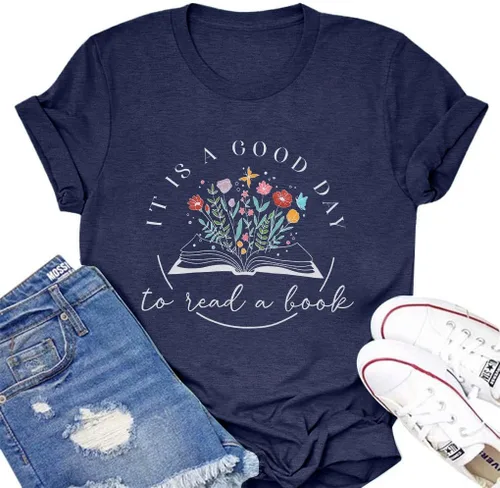 Camiseta de manga corta para mujer, con gráficos, para profesores, amantes de los libros, camiseta casual de manga corta