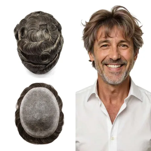Miniatura 55 de Toupee - Sistema de reemplazo de cabello humano para hombre, 0.004 in, inyectado, piel de polietileno, piezas de pelo para hombre, 6 x 8 pulgadas