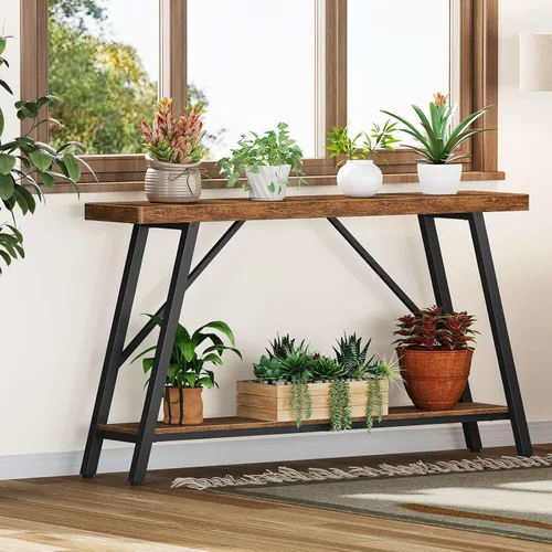 Miniatura 7 de Snughome Mesa de entrada, mesa consola de 47.2 pulgadas de largo con estante de almacenamiento de 2 niveles, mesa de sofá detrás del sofá, mesa