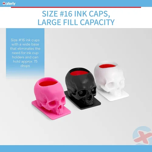 Miniatura 3 de Saferly Tapas de tinta de tatuaje de calavera para tatuaje, soporte de pigmento desechable con base, suministros de tatuaje de maquillaje permanente