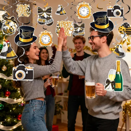 Miniatura 6 de Gatherfun Decoraciones de fiesta de Año Nuevo, kit de suministros de fiesta de Año Nuevo, remolinos colgantes de Año Nuevo para decoraciones de Año