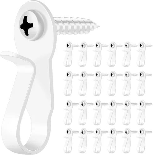 DINGEE Ganchos con rosca - Ganchos de luz de acero inoxidable para luces de cadena en exteriores, ganchos pequeños blancos para patio, plantas,