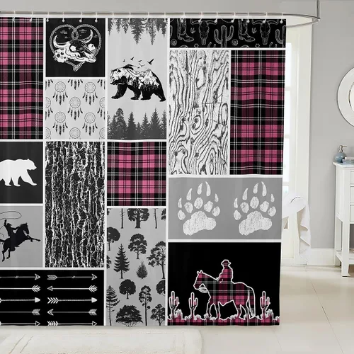 Miniatura 12 de Erosebridal Cortina de ducha de animales del bosque, cortina de ducha de oso ciervo, lobo, cortina de ducha de baño, cortina de baño impermeable