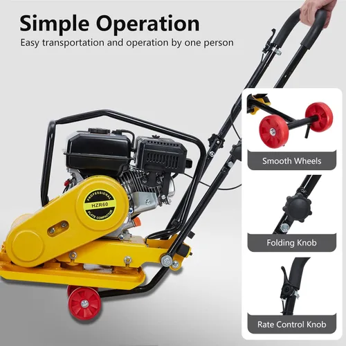 Miniatura 6 de GarveeHome 7HP Plataforma compactadora de pisón, motor de gas de 212 CC, manipulación vibratoria de compactación de 4200 libras, 22.1 x 15.9