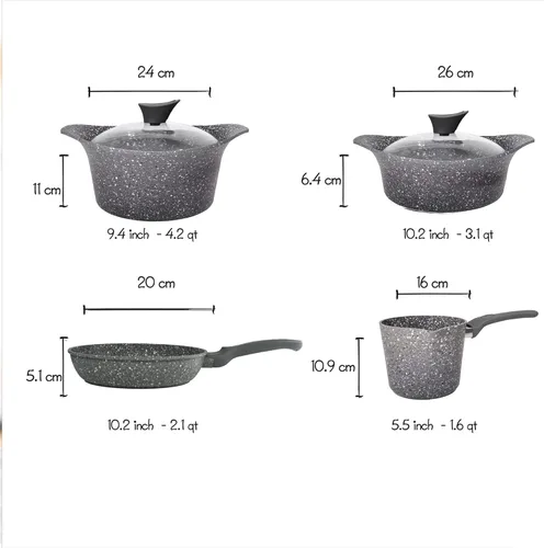 Miniatura 3 de Lujo - Juego completo de utensilios de cocina de aluminio fundido- Antiadherente, todas las estufas (ametista) (inducción)