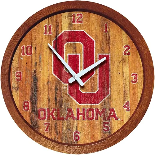 Miniatura 144 de The Fan-Brand NCAA Oklahoma Sooners: Reloj de pared con parte superior de barril de imitación para decoración de bar, decoración de fiesta