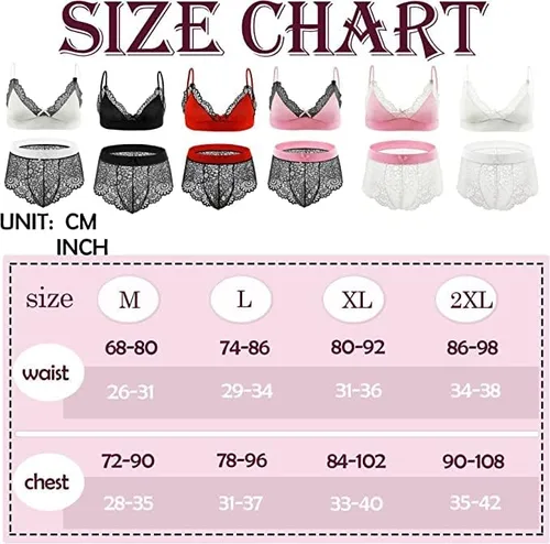 Miniatura 4 de QiaTi Lencería de encaje para hombre Sissy Crossdressing, ropa interior con brasier, ropa interior traslúcida, traje de bikini para dormir