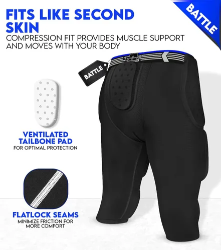 Miniatura 4 de Exxact Sports Battle - Faja de fútbol con 7 almohadillas para hombres y niños con bolsillo para tazas, pantalones cortos de compresión acolchados