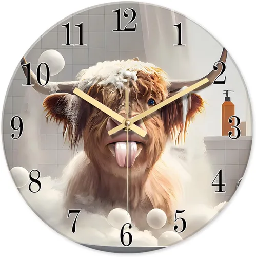 Miniatura 9 de XNM - Relojes de pared redondos rústicos para decoración de cocina y sala de 12 pulgadas, reloj de gallo de vidrio, funciona con pilas, marrón
