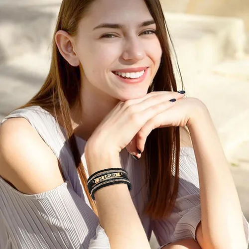 Miniatura 6 de Long tiantian Pulseras de cuero para mujer, pulseras de moda para mujer, pulsera apilable de cruz para mujer, pulseras de múltiples capas