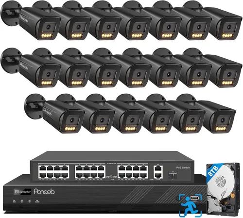 Sistema de cámara de seguridad de 32 canales, 20 cámaras IP PoE de 5 MP, visión nocturna a color inteligente, conversación de audio de 2 vías,