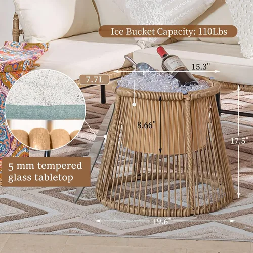 Miniatura 8 de NICESOUL Juego de 3 muebles de patio al aire libre en forma de L estilo bohemio con cómodo cojín de 2 pulgadas de grosor, respaldo alto, capacidad